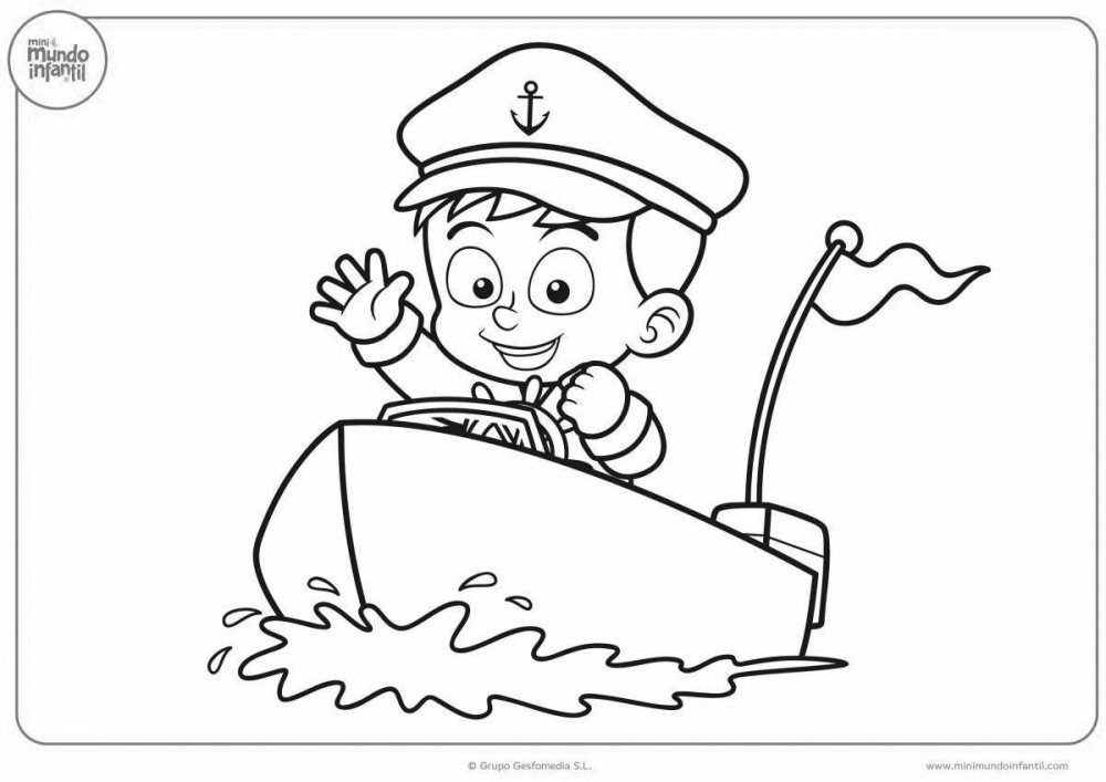Кораблик с моряком раскраски для малышей