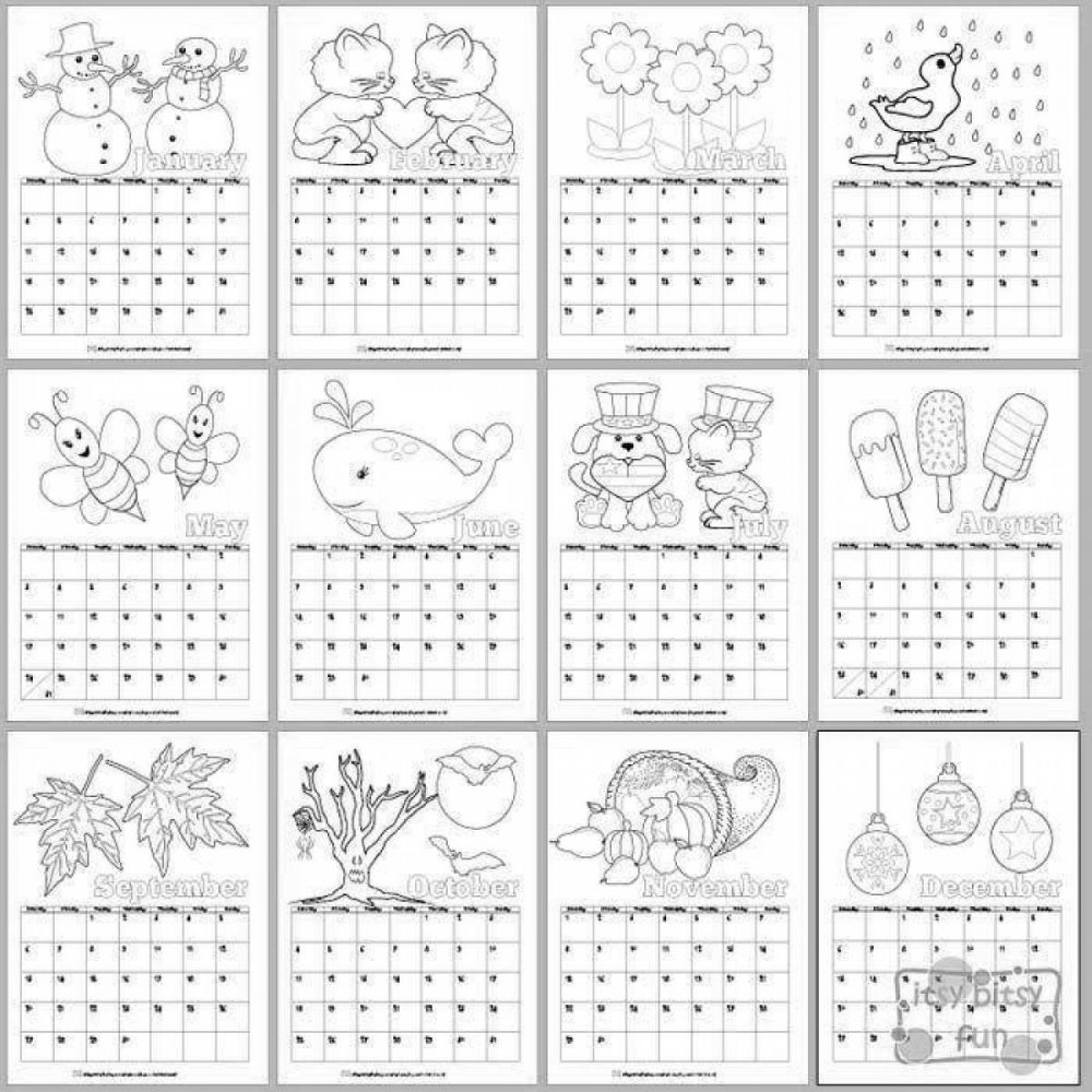 Детский календарь раскраска