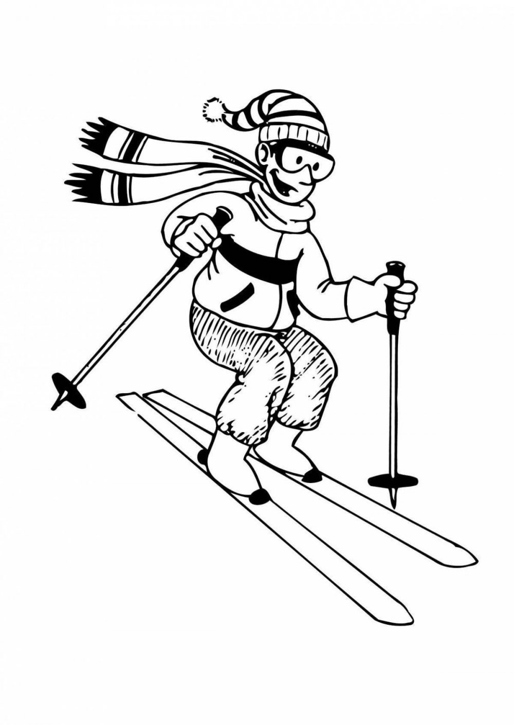 Раскраска девочка на лыжах