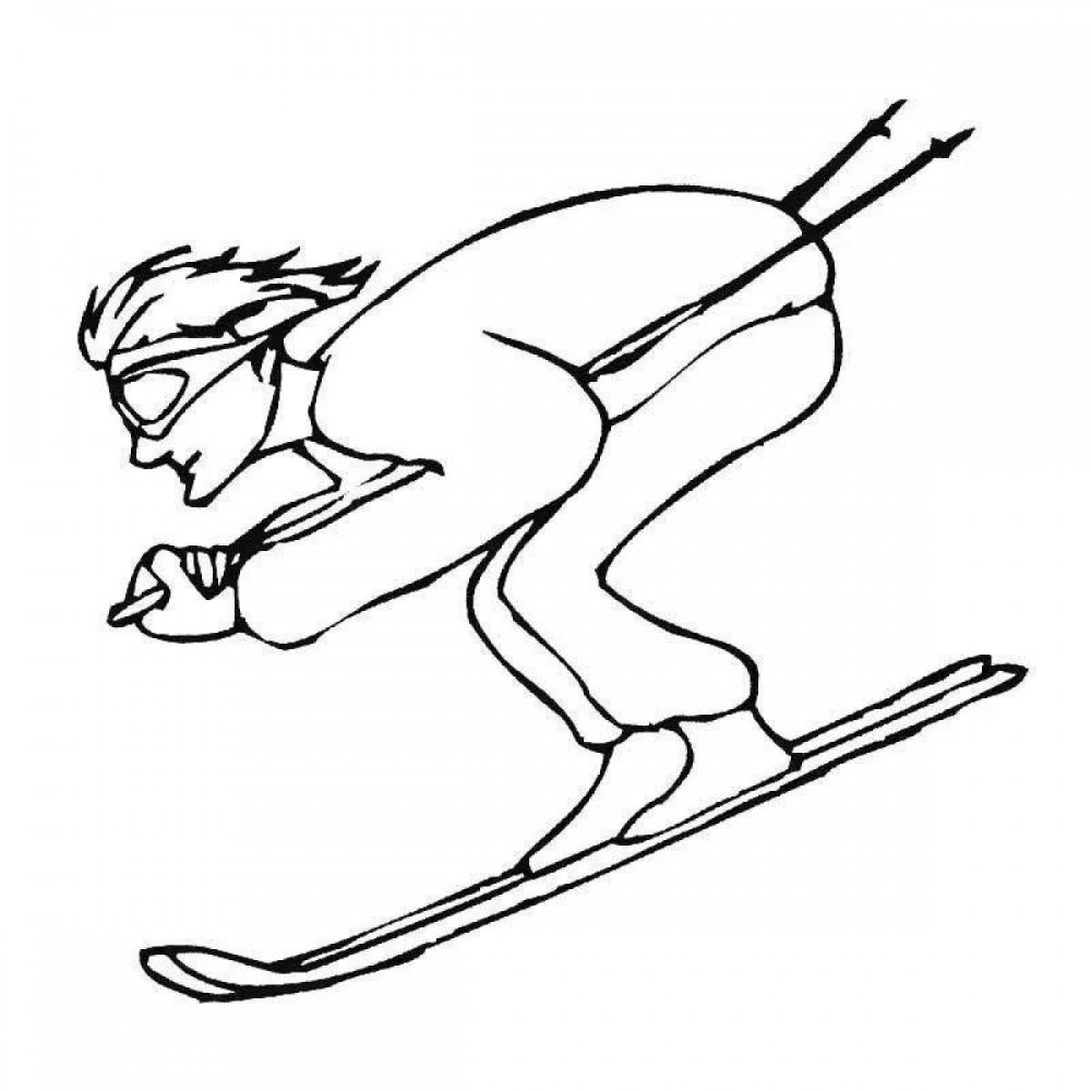 Кататься на лыжах разукрашка