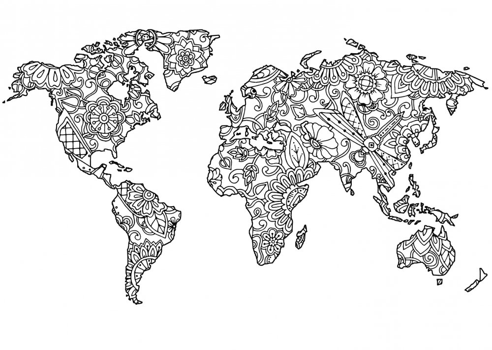 Раскраска карта мира для детей