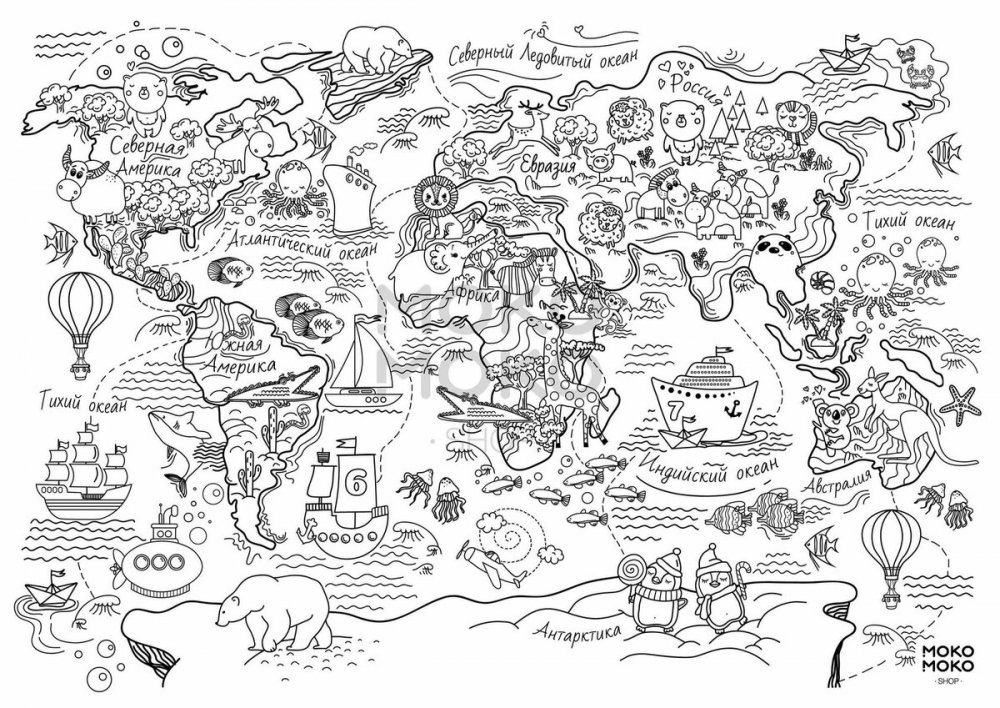 Раскраска карта мира для детей