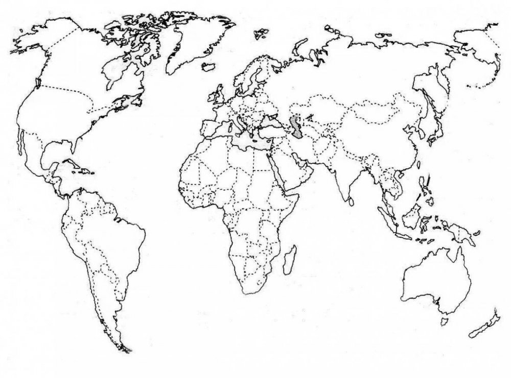 Физическая карта мира контурная карта черно белая