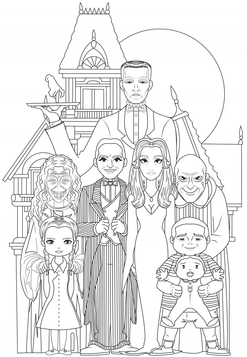 Раскраска семейка Аддамс 2019