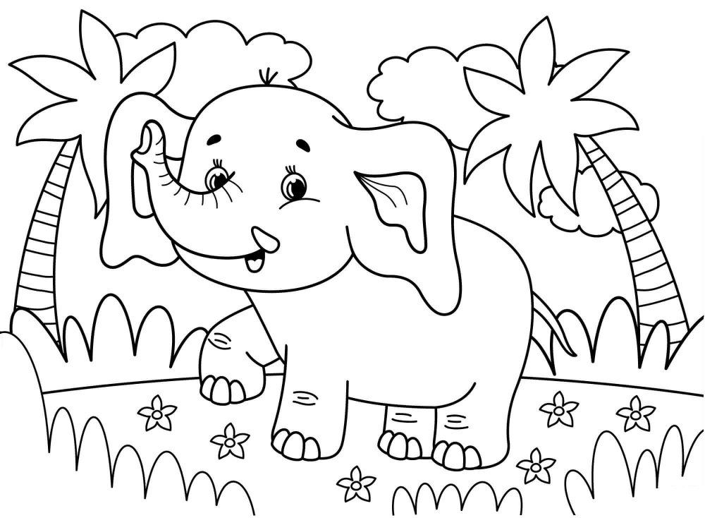 Слоник с цветами раскраска