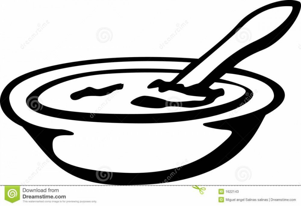 Тарелка с супом черно белая