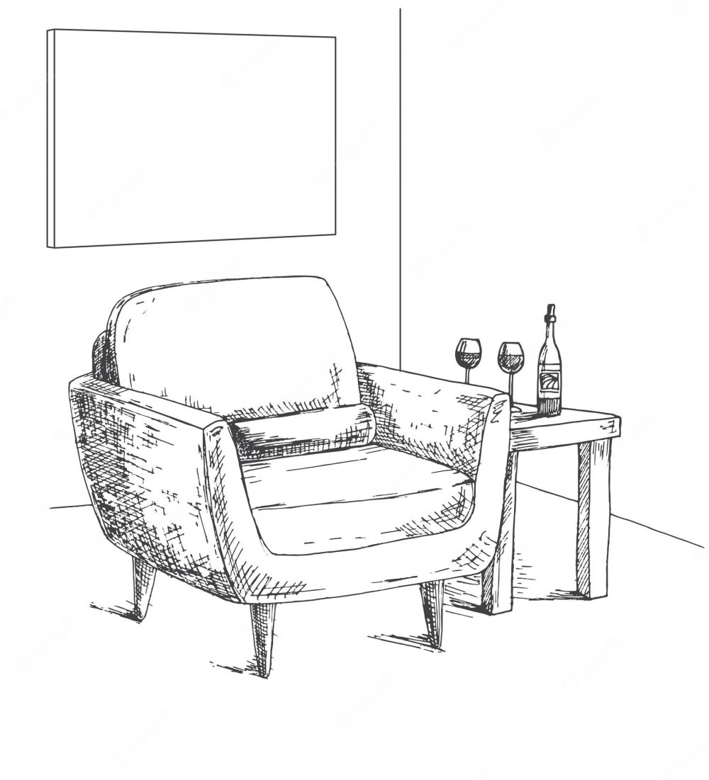 Кресло и журнальный столик рисунок