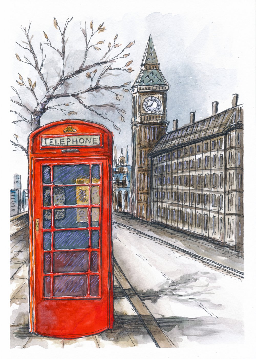 Телефонная будка Лондон рисунок