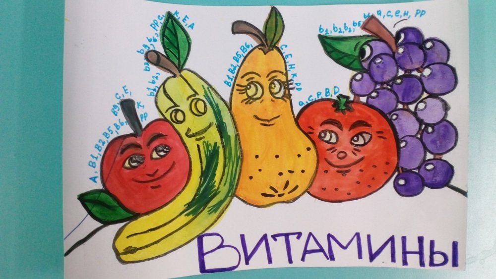 «Витамины и здоровый организм» рисунки дошкольников