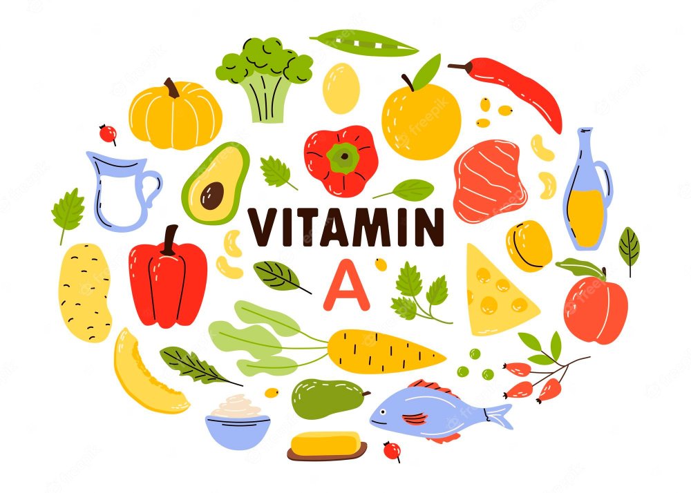 Иллюстрации продуктов для витаминов