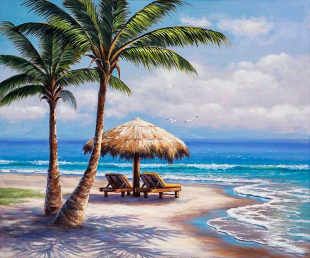 Морской пейзаж с пальмами