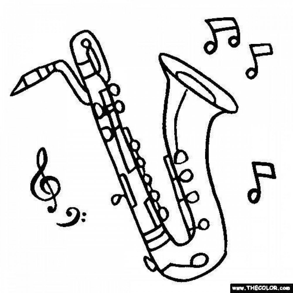 Раскраска саксофон музыкальный инструмент