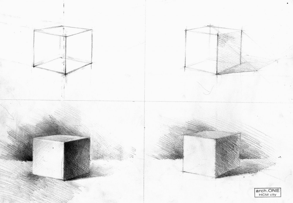 Куб в перспективе с тенями