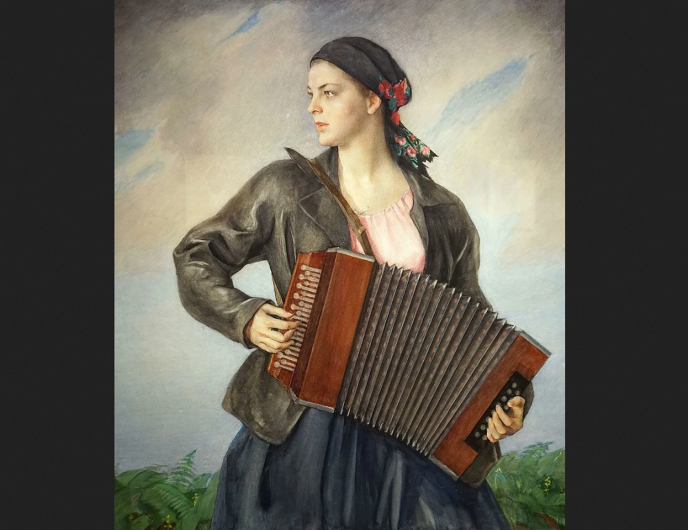 Савелий Сорин «партизанка. Девушка с гармонью», 1945 г.