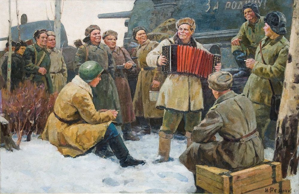Борис Кустодиев гармонист деревенская Масленица 1916