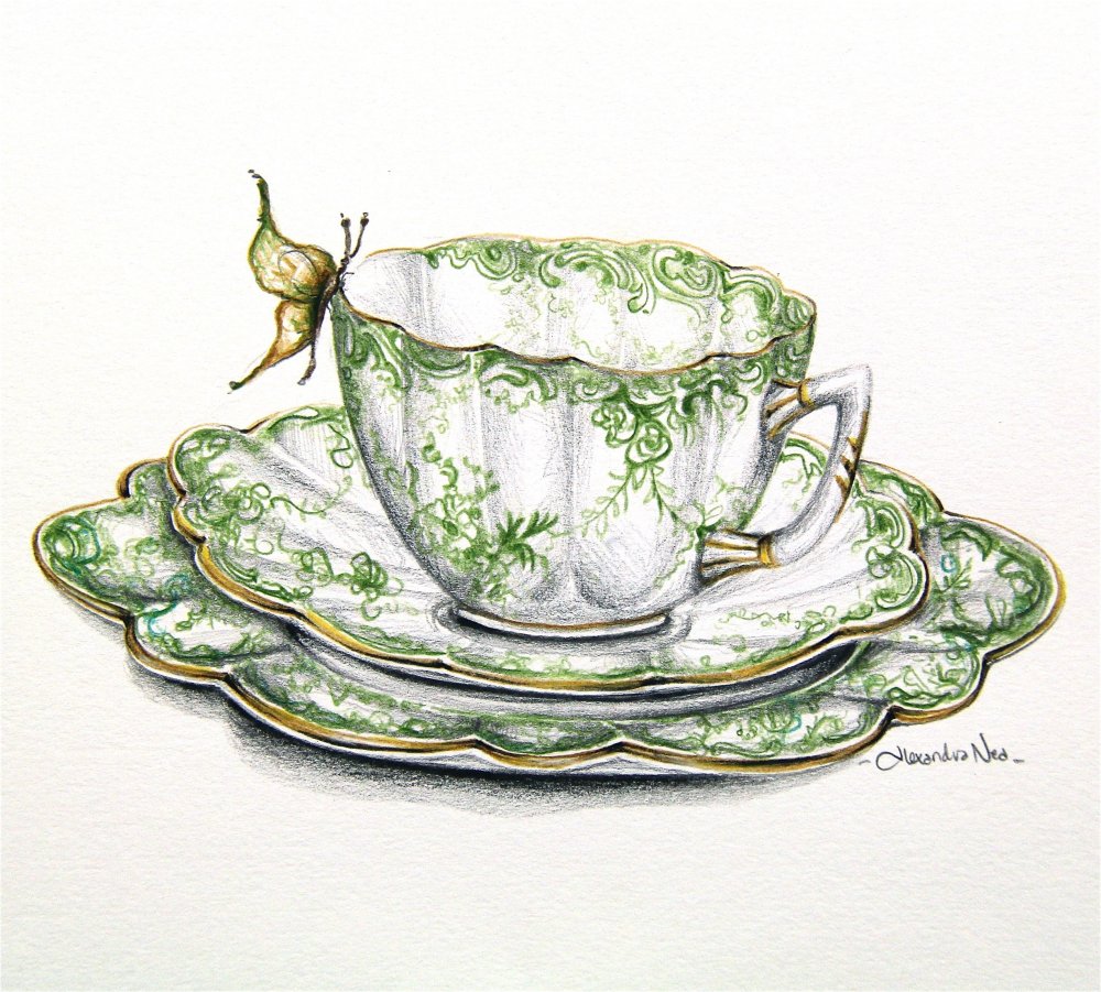 Рисование посуда для чая