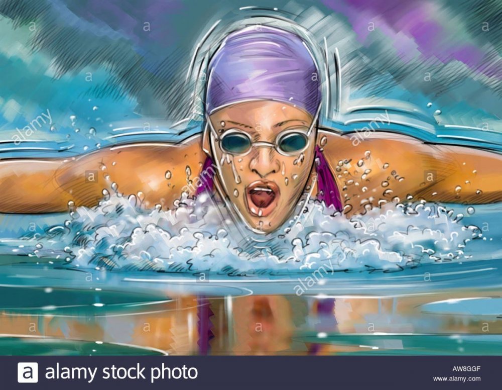 Плавание девушка картина