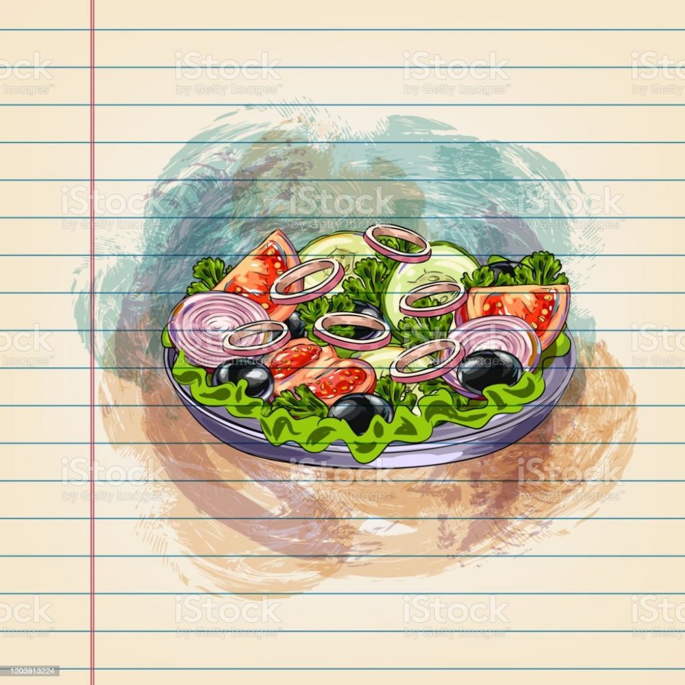 Раскраска овощной салат в тарелке