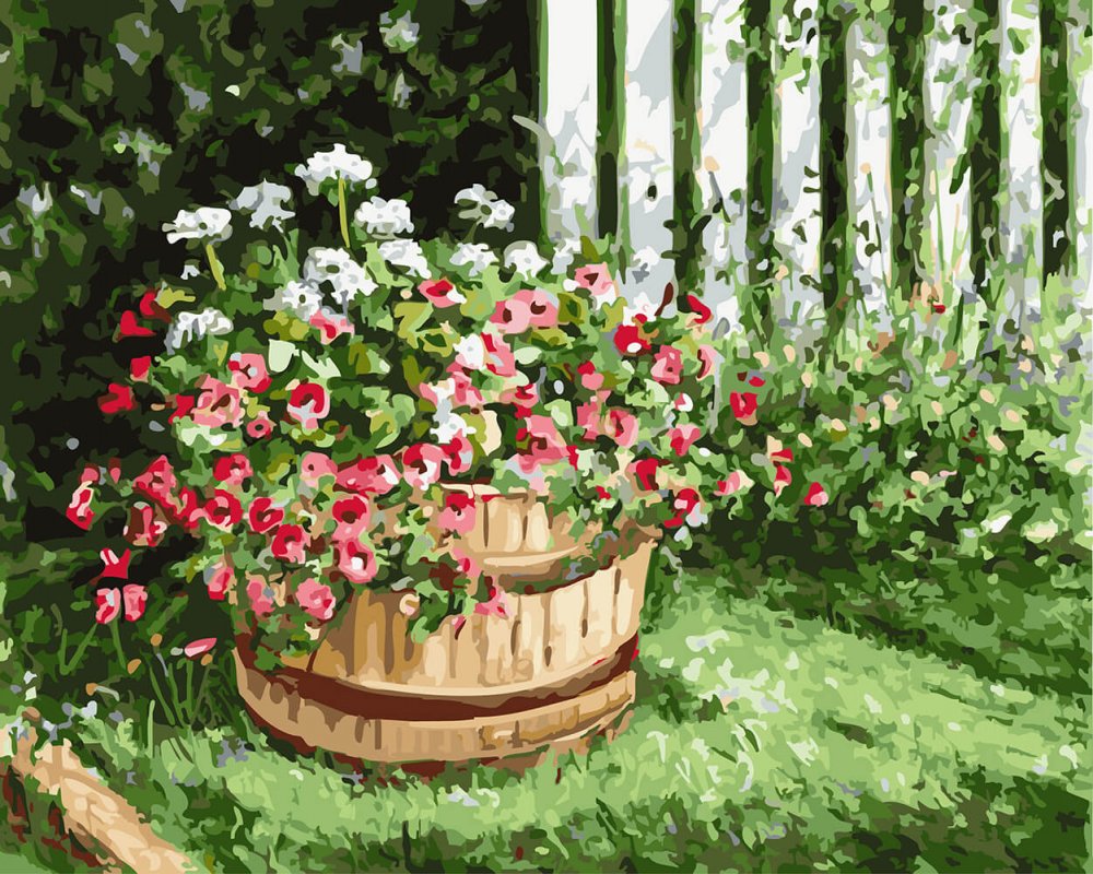 Цветочные клумбы в саду живопись