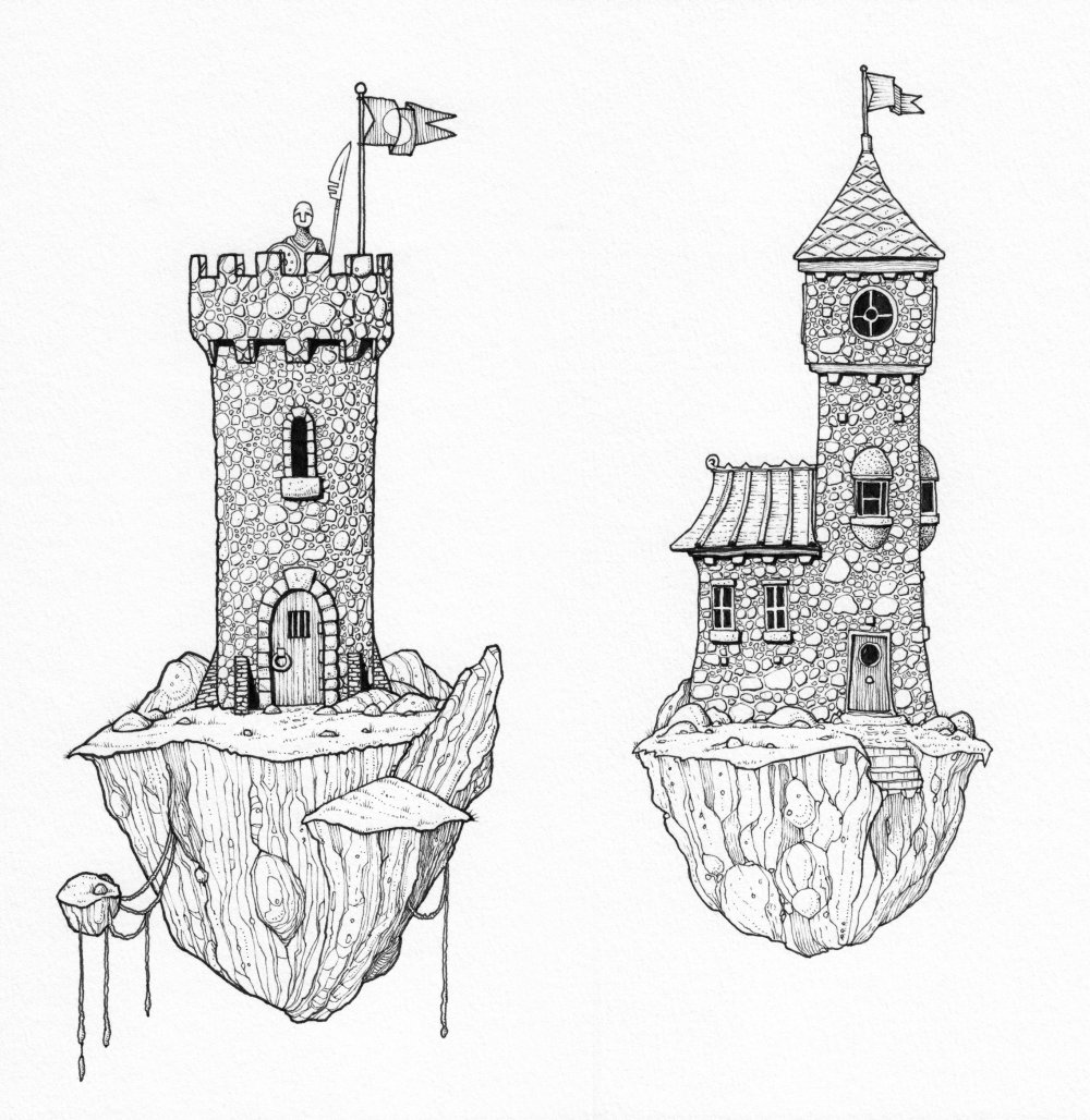 Средневековые башни зарисовки
