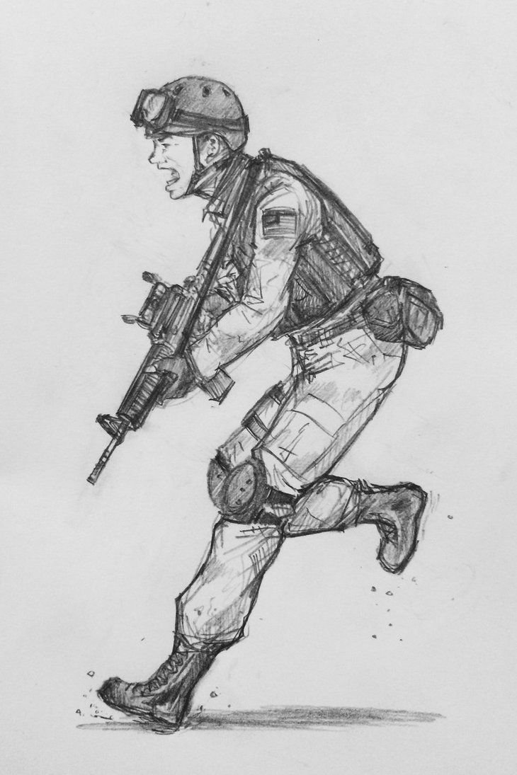 Солдат с автоматом рисунок карандашом