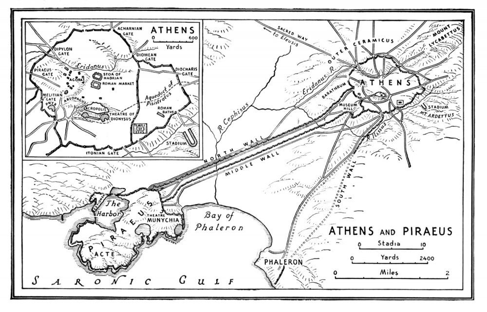 Порт Пирей на карте древних Афин
