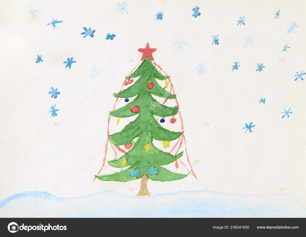 Рисование елки со снегом для детей