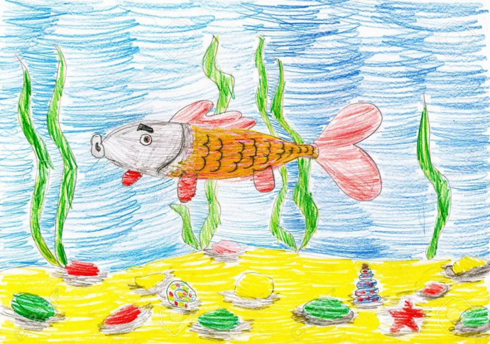 Рисование рыбки плавают в воде
