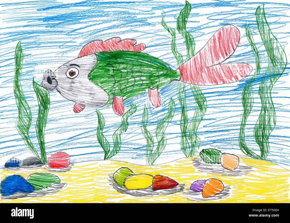 Рисунок рыбки в воде карандашом