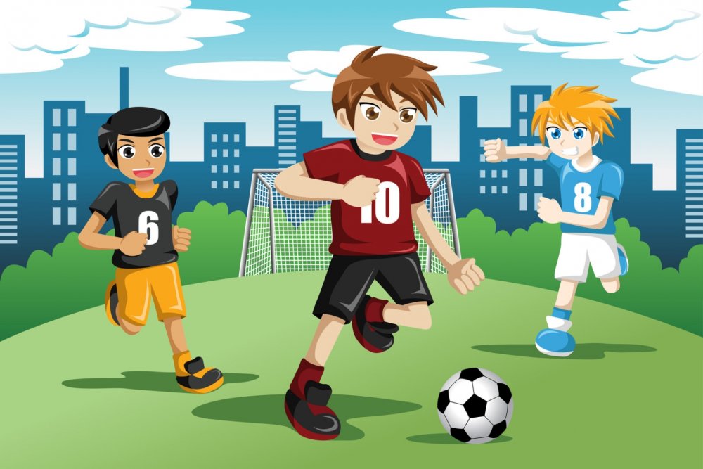 Играющие в футбол дети иллюстрация