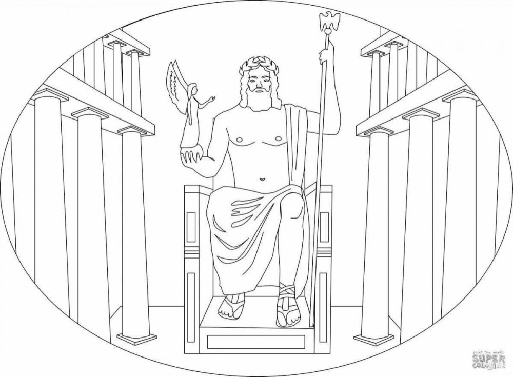 Статуя Зевса в Олимпии рисунок