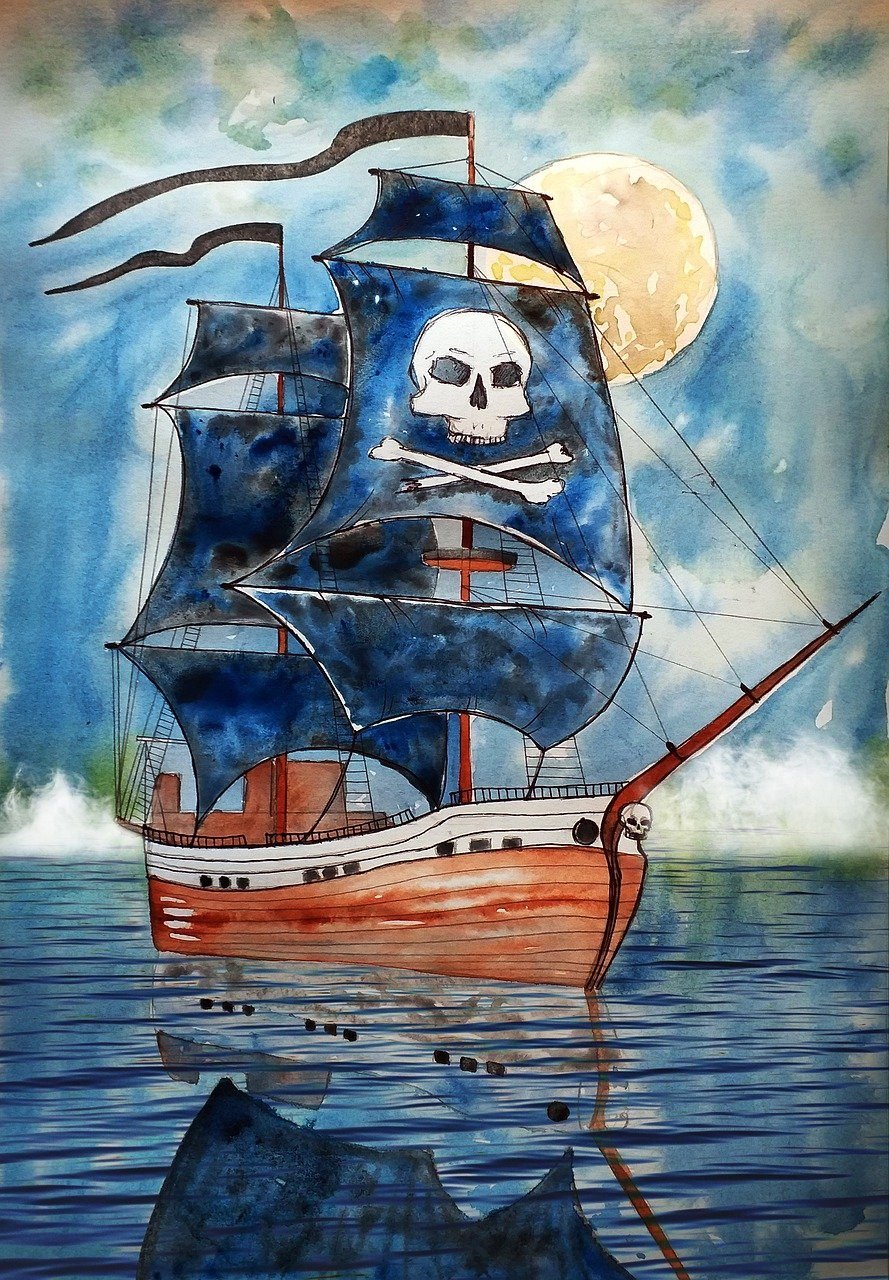 Пиратский корабль гуашью