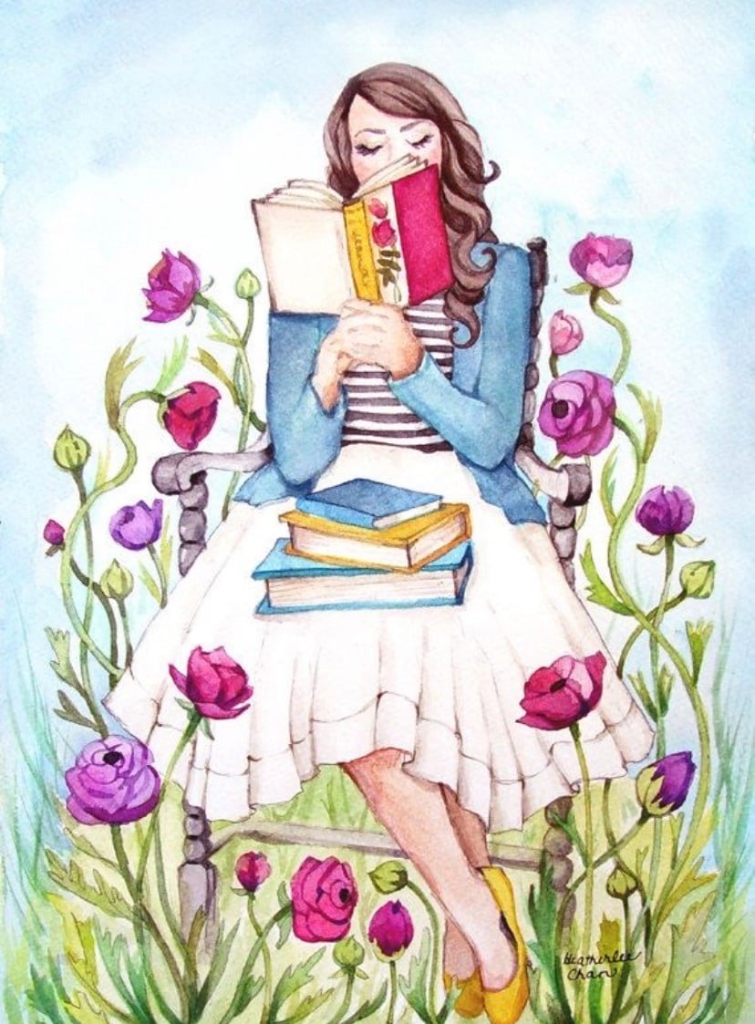 Девочка с цветами акварель