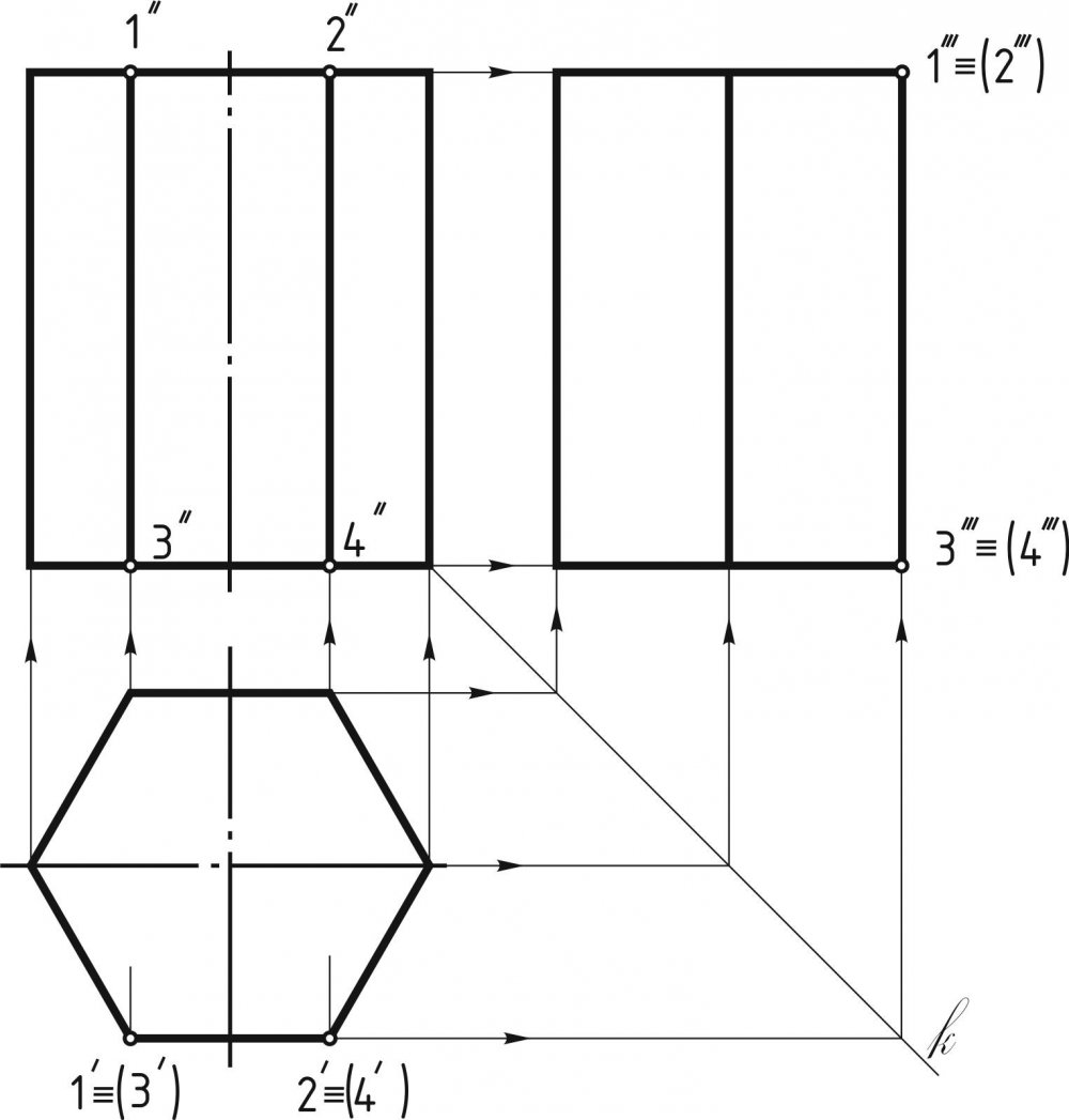 Комплексный чертеж шестиугольной Призмы