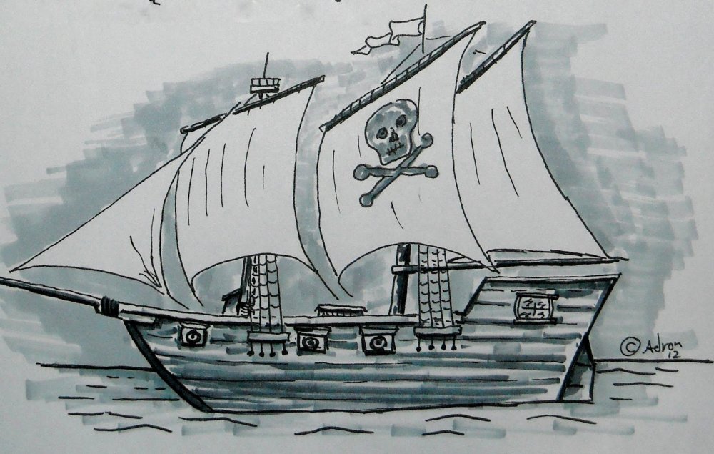 Пиратский корабль карандашом