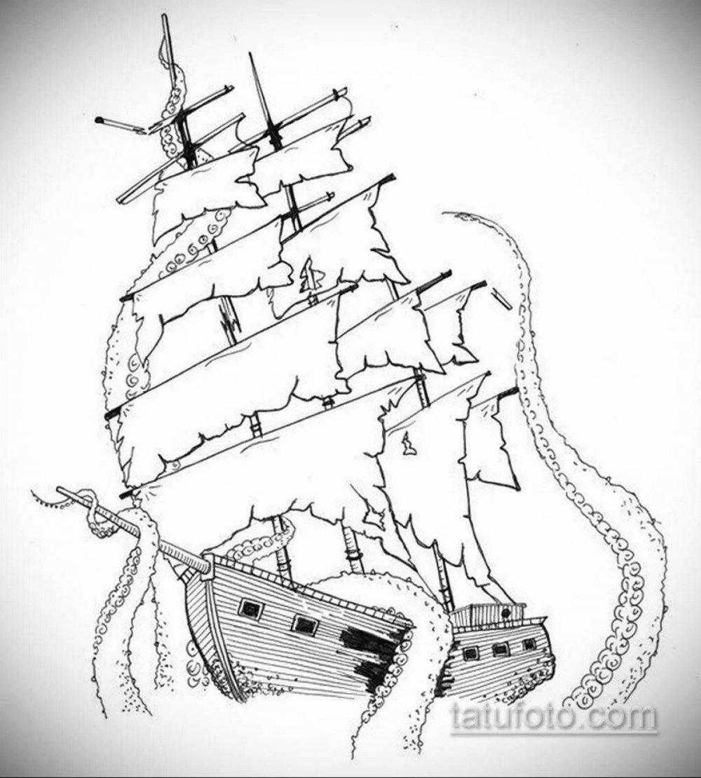 Раскраска пиратский корабль черная Жемчужина