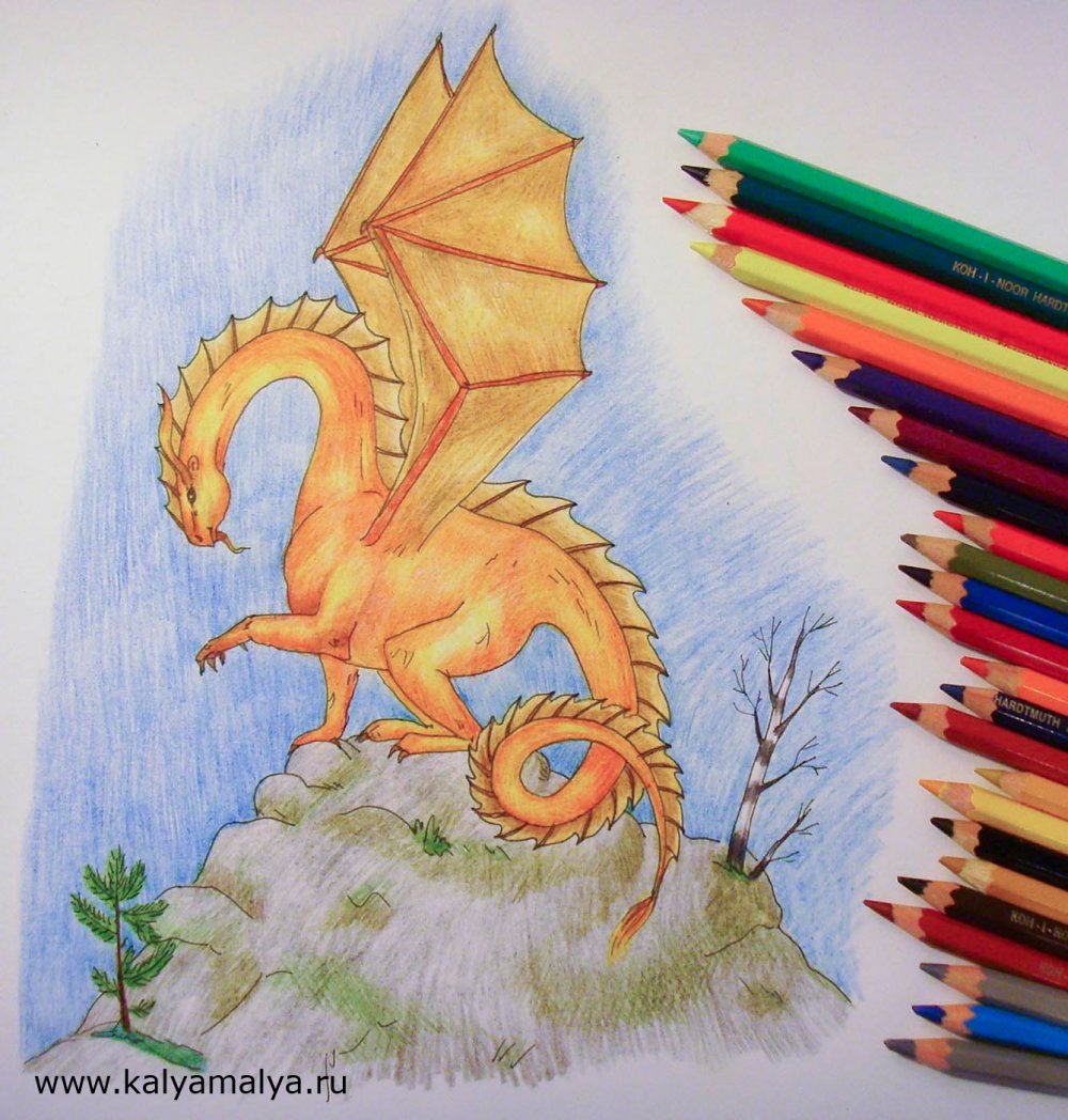 Дракон рисунок цветными карандашами