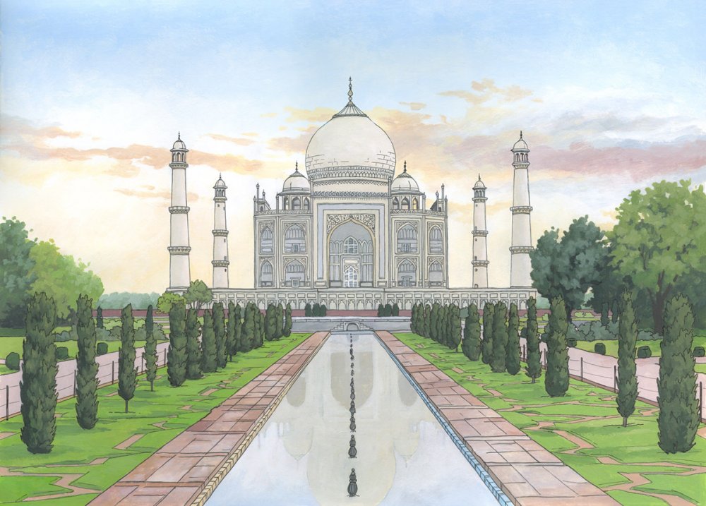 Нарисовать памятник Тадж Махал Индия