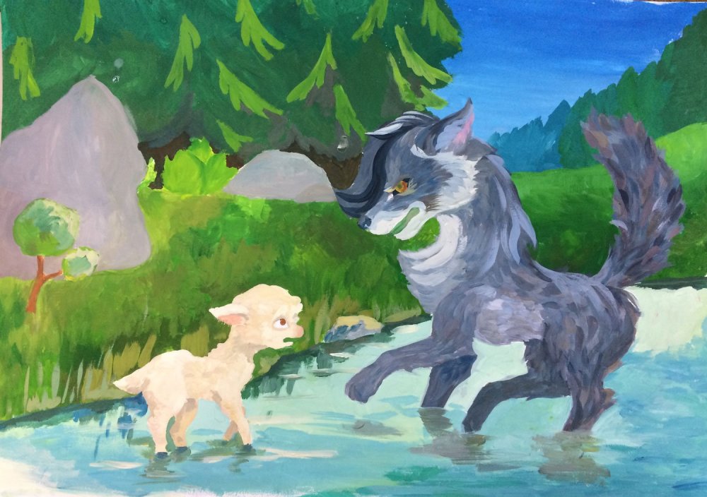 Иллюстрация к басне Крылова волк и ягненок