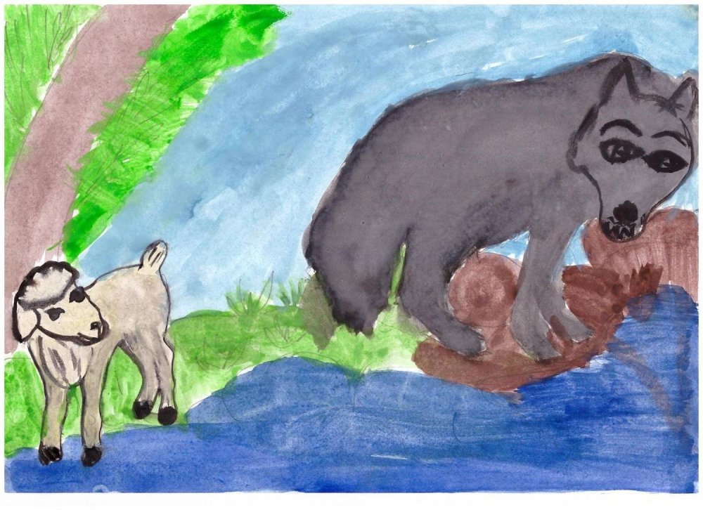 Волк и ягненок нарисовать