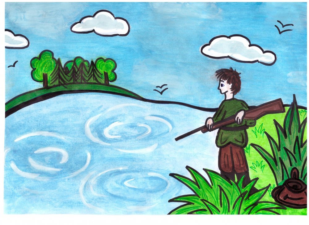 Иллюстрации к рассказу Васюткино озеро рисунки детские