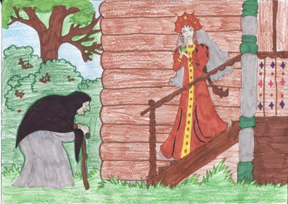 Рисунок по сказке Пушкина о мертвой царевне и семи богатырях