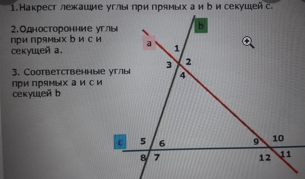 Назовите: 1) накрест лежащие углы при прямых а и b